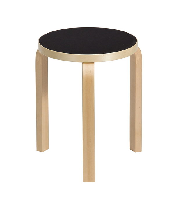 Artek  Artek - Stool 60 berken, zwart linoleum