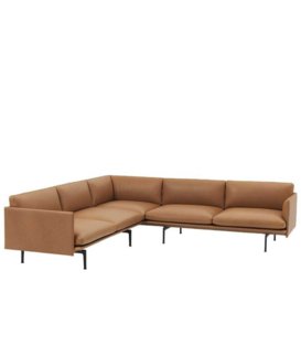 Outline Hoekbank Refine cognac leer, voet zwart