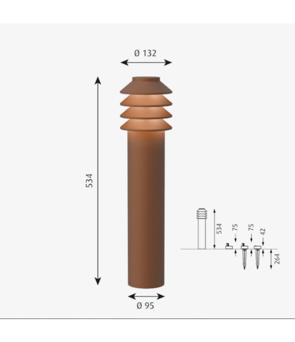 Louis Poulsen  Louis Poulsen - Bysted Garden bolderlamp kort - Corten