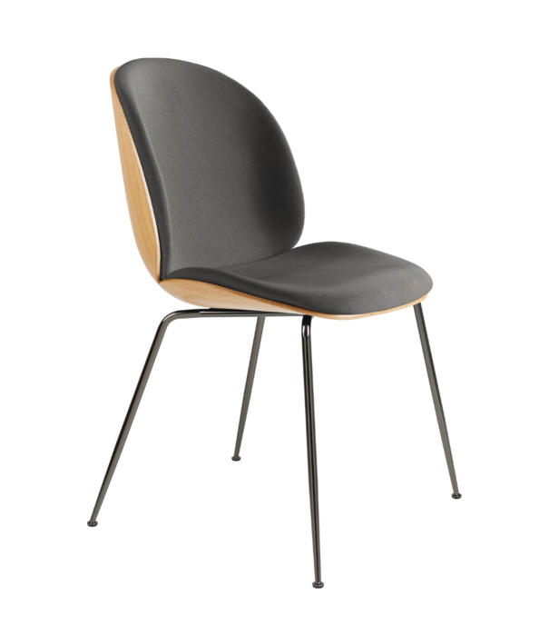 Gubi  Gubi - Beetle 3D stoel eiken - Camo leder tundra grey 3 - zwart chrome voet