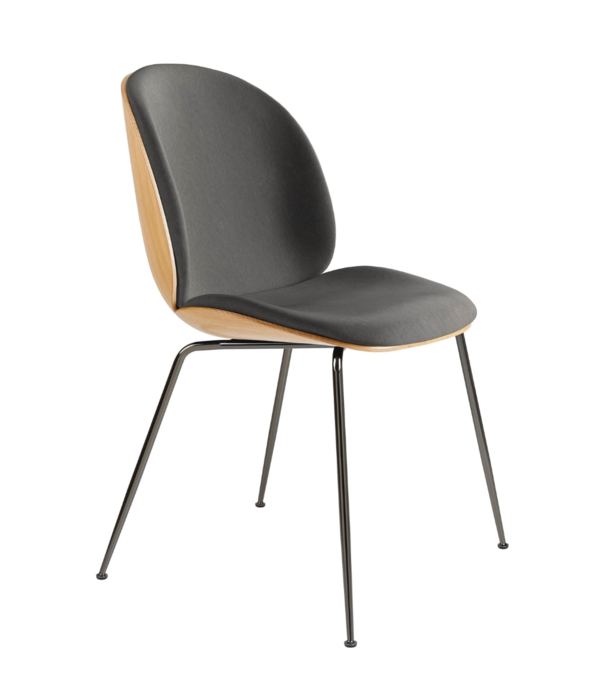 Gubi  Gubi - Beetle chair oak - Camo leather tundra grey 3 - black chromed legs