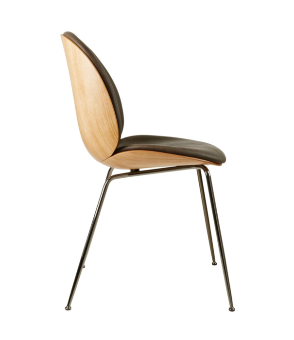 Gubi  Gubi - Beetle chair oak - Camo leather tundra grey 3 - black chromed legs