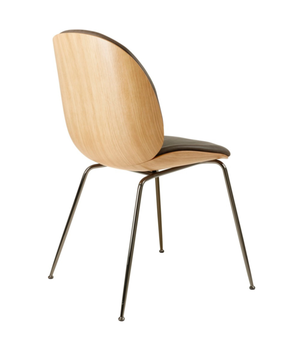 Gubi  Gubi - Beetle chair oak - Camo leather tundra grey 3 - black chromed legs