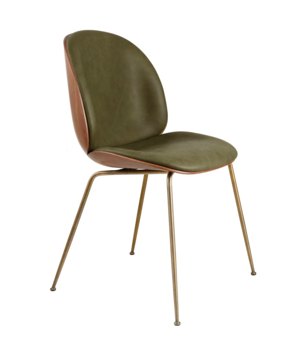 Gubi  Gubi - Beetle chair walnut - Camo leather army 2 - antique brass legs