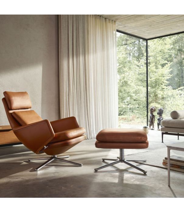 Vitra  Vitra Grand Relax lounge stoel premium leer,  cognac/ dark cognac