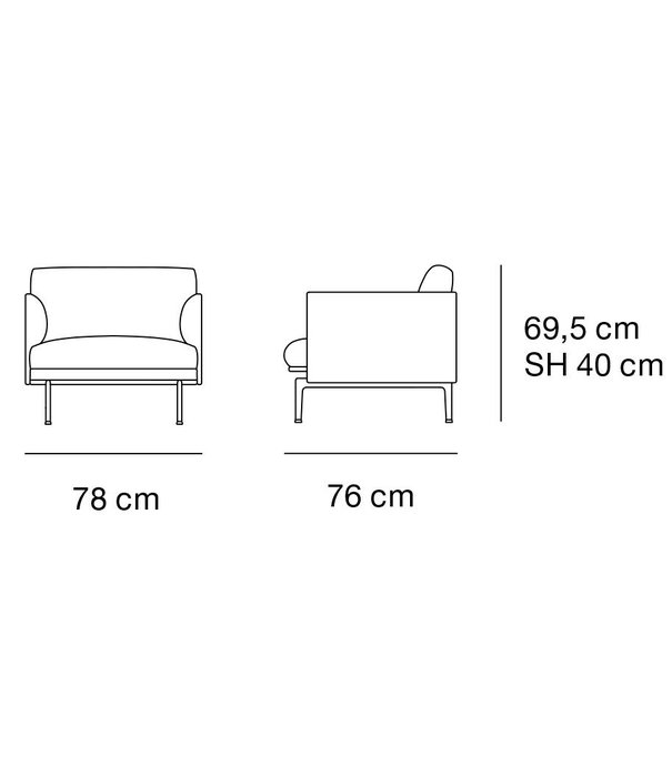 Muuto  Muuto - Outline Studio fauteuil Refine zwart leer, voet zwart