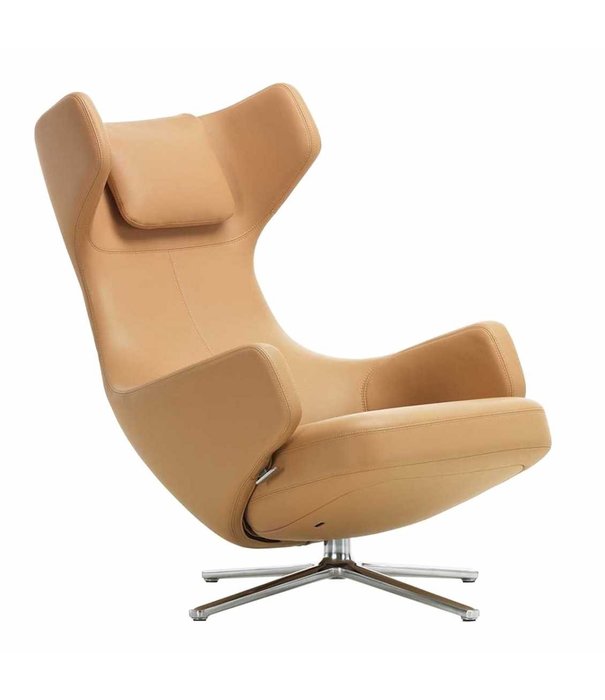 Vitra  Vitra - Grand Repos lounge stoel gepolijst aluminium Premium Leer Cashew