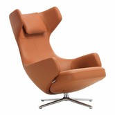 Vitra - Grand Repos Lounge Chair gepolijst aluminium Premium Leather Cognac