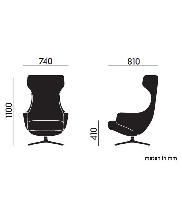 Vitra  Vitra - Grand Repos Lounge Chair gepolijst aluminium Credo - Rots