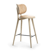 High Stool Backrest naturel eiken, naturel leder