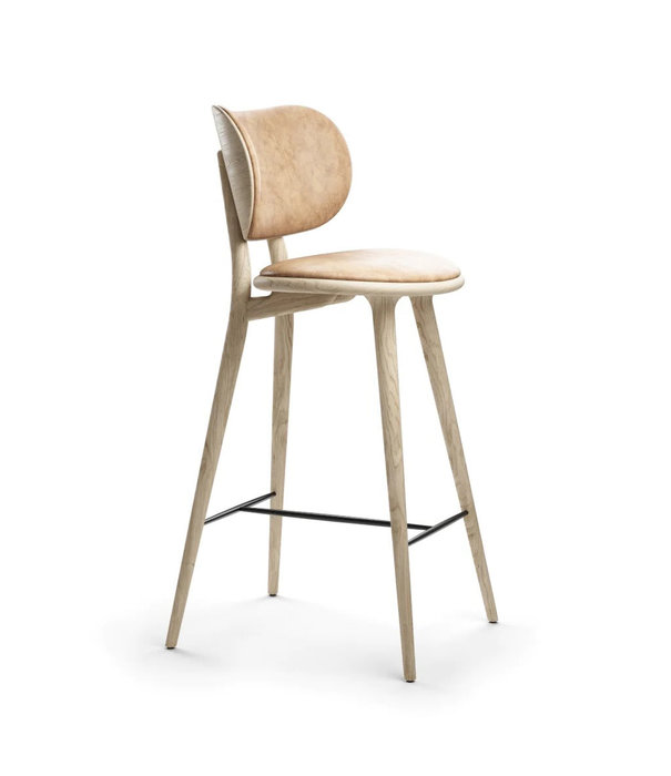 Mater Design  High Stool Backrest  natural oak / cognac leather seat