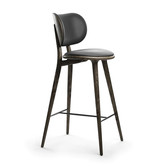 High Stool Backrest Sirka grijs eiken, zwart leer