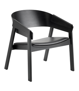 Muuto - Cover Lounge Chair black, black leather seat