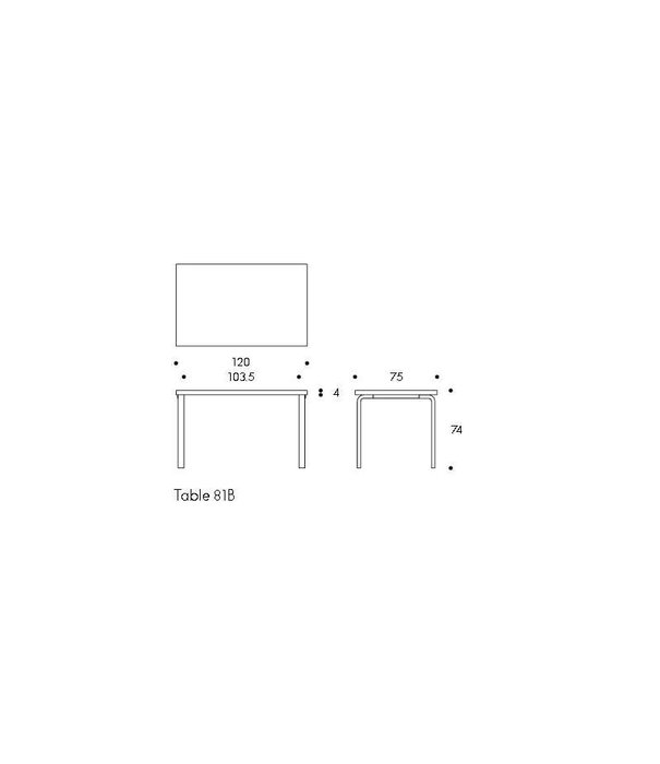 Artek  Artek - Aalto Table rectangular 81B black linoleum 120 x 75