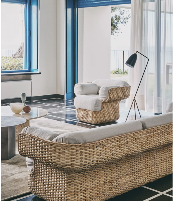 Gubi  Basket 2-seater Sofa rattan, Sunday 002 velvet