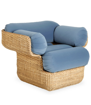 Gubi - Basket lounge chair, rattan - Sunday 002 velvet