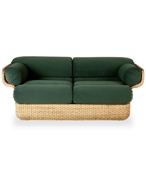 Gubi  Basket 2-seater Sofa rattan, Sunday 002 velvet