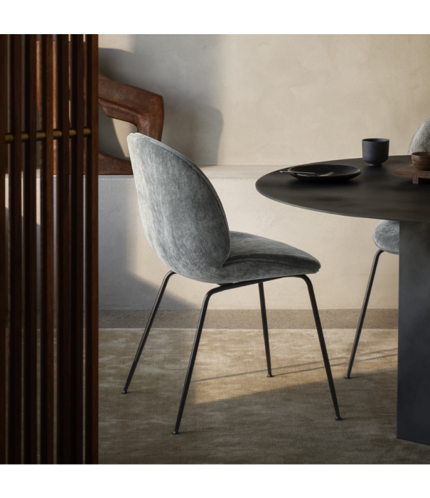 Gubi  Beetle Dining Chair fabric Dedar Belsuede, conic base black