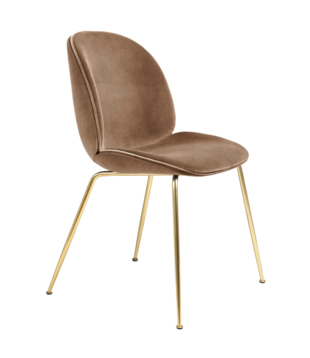 Beetle chair upholstered Eros beige velvet  - conic brass base