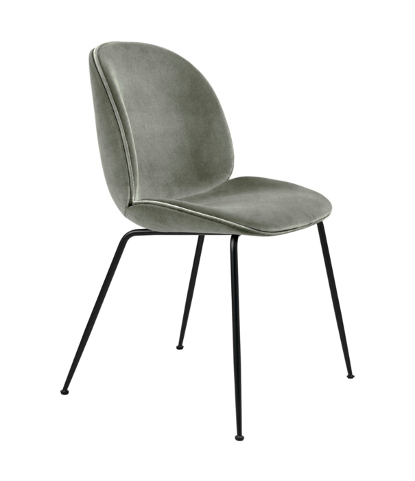 Gubi  Beetle chair upholstered Eros pastel green velvet  - conic black base