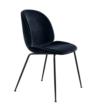 Beetle chair upholstered Blue Sapphire velvet  - conic black base