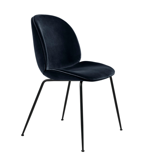 Gubi  Gubi - Beetle chair upholstered Blue Sapphire velvet  - conic black base