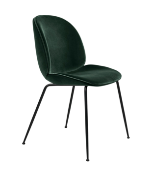 Gubi Beetle Eetkamerstoel Emerald green velvet, zwart conic voet