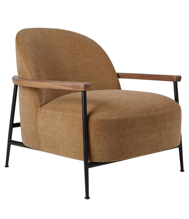 Gubi  Sejour Lounge Stoel met arm Belsuede 003, walnoot