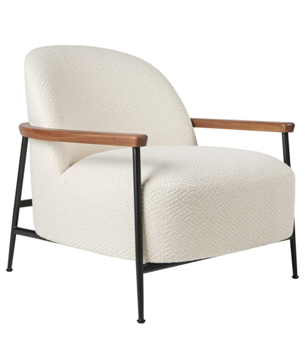 Gubi  Sejour Lounge Stoel met arm,  Dora boucle 001, walnoot