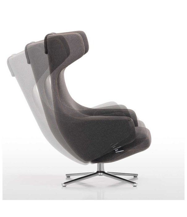 Vitra  Vitra - Grand Repos lounge chair with ottoman - Premium leather Smoke Blue