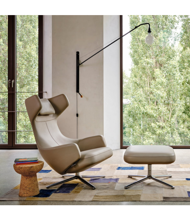 Vitra  Vitra - Grand Repos lounge stoel met ottoman - Premium leer Smoke Blue