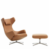 Vitra - Grand Repos lounge chair with ottoman - Premium leather Camel