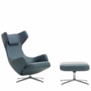 Vitra - Grand Repos lounge stoel met ottoman - Premium leer Smoke Blue