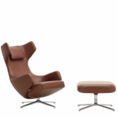 Vitra - Grand Repos lounge stoel met ottoman, Premium leer Brandy