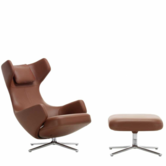 Vitra - Grand Repos lounge stoel met ottoman - Premium leer Brandy