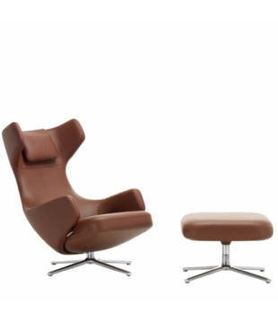 Vitra - Grand Repos lounge chair with ottoman - Premium leather Brandy