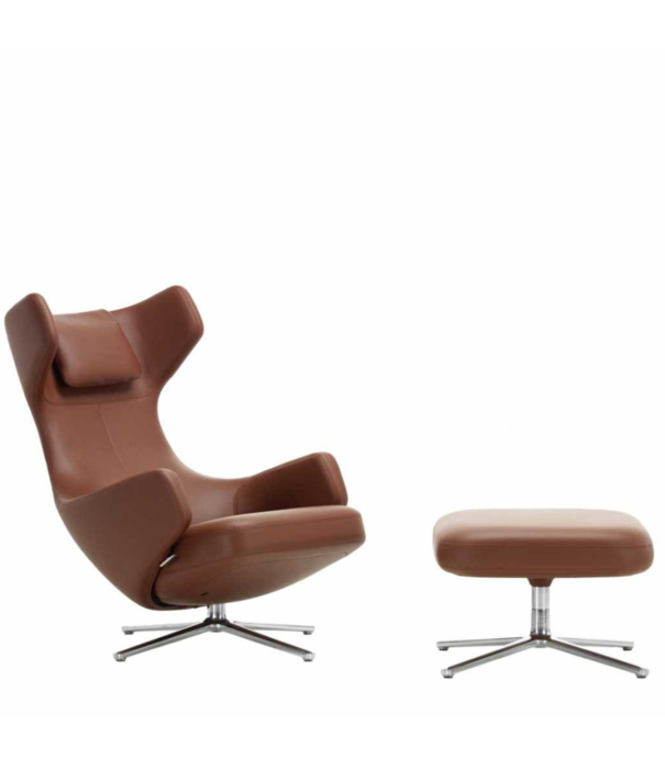 Vitra  Vitra - Grand Repos lounge chair with ottoman - Premium leather Brandy