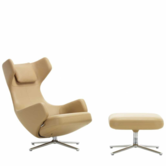 Vitra - Grand Repos lounge stoel met ottoman - Premium leer Cashew