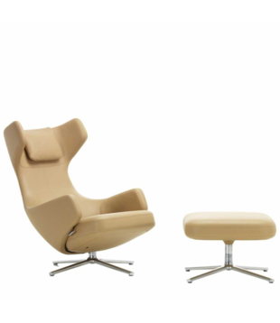 Vitra - Grand Repos lounge stoel met ottoman - Premium leer Cashew