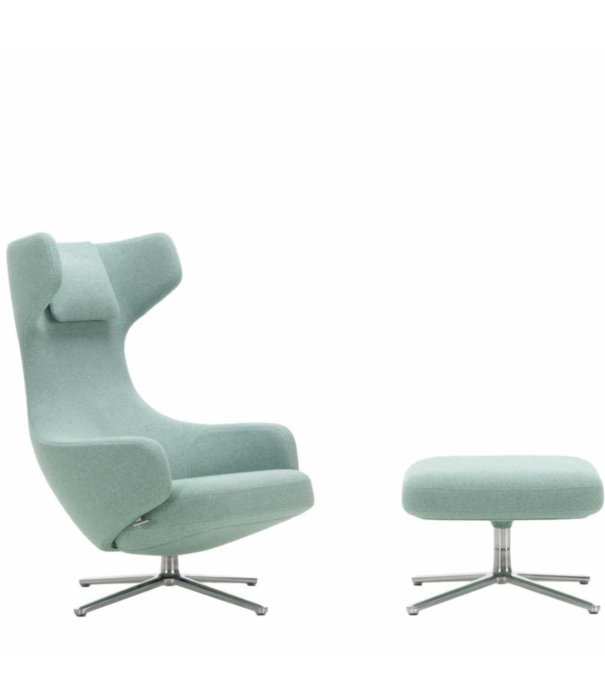 Vitra  Vitra - Grand Repos lounge chair with ottoman - fabric Cosy Dumet sage / steel blue