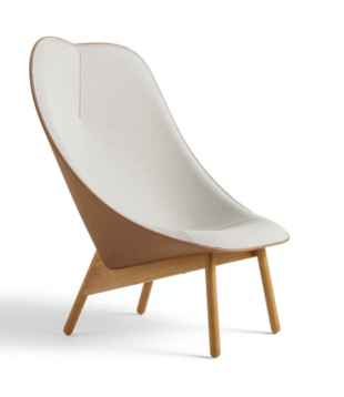 Hay - Uchiwa lounge chair front Steelcut trio 205, Sense nougat leather, base oak