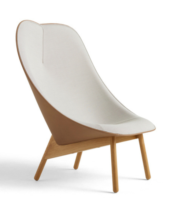 Hay  Uchiwa Campaign - Uchiwa lounge chair front Steelcut trio 205/Sense nougat leather - base oak