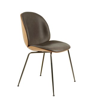 Gubi - Beetle chair  seat shell oak front leather grey