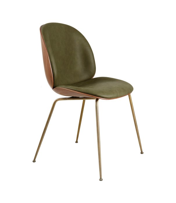 Gubi  Gubi - Beetle chair  seat shell walnut front upholstered leather