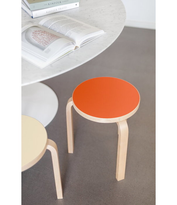 Artek  Artek - Stool 60 birch - seat beige linoleum