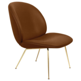 Beetle lounge stoel cognac leer - conic voet messing