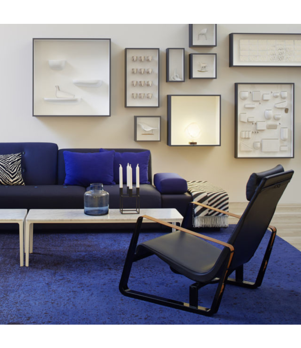 Vitra  Vitra - Cité lounge chair Prouvé blue Marcoule - Pebble Melange / cognac leather