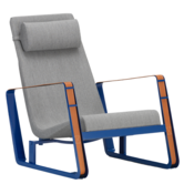 Vitra - Cité lounge chair Prouvé blue Marcoule - Pebble Melange / cognac leather