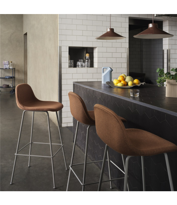 Muuto  Muuto - Fiber barstool with back leather - tube base