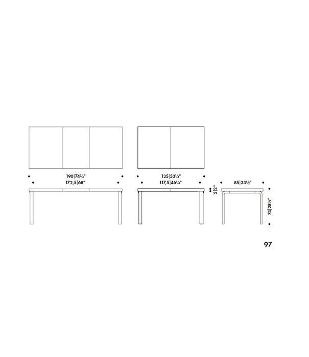 Artek  Artek - Aalto extension tafel 97 berken - wit HPL top